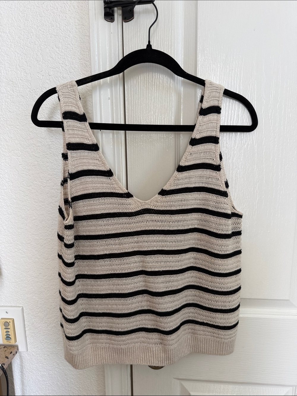 Marine Layer Beige and Black Striped Knit Tank